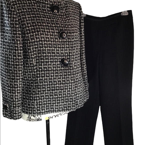 TAHARI - Tweed Blazer + Dress Pant Fully Lined, 8P, Black & White - Picture 15 of 16